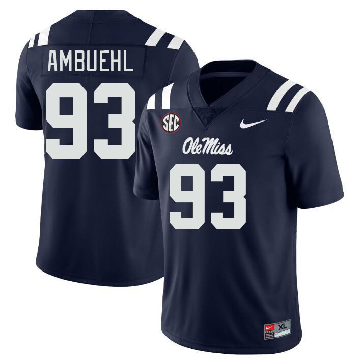 Men #93 Davis Ambuehl Ole Miss Rebels College Football Jerseyes Stitched Sale-Navy